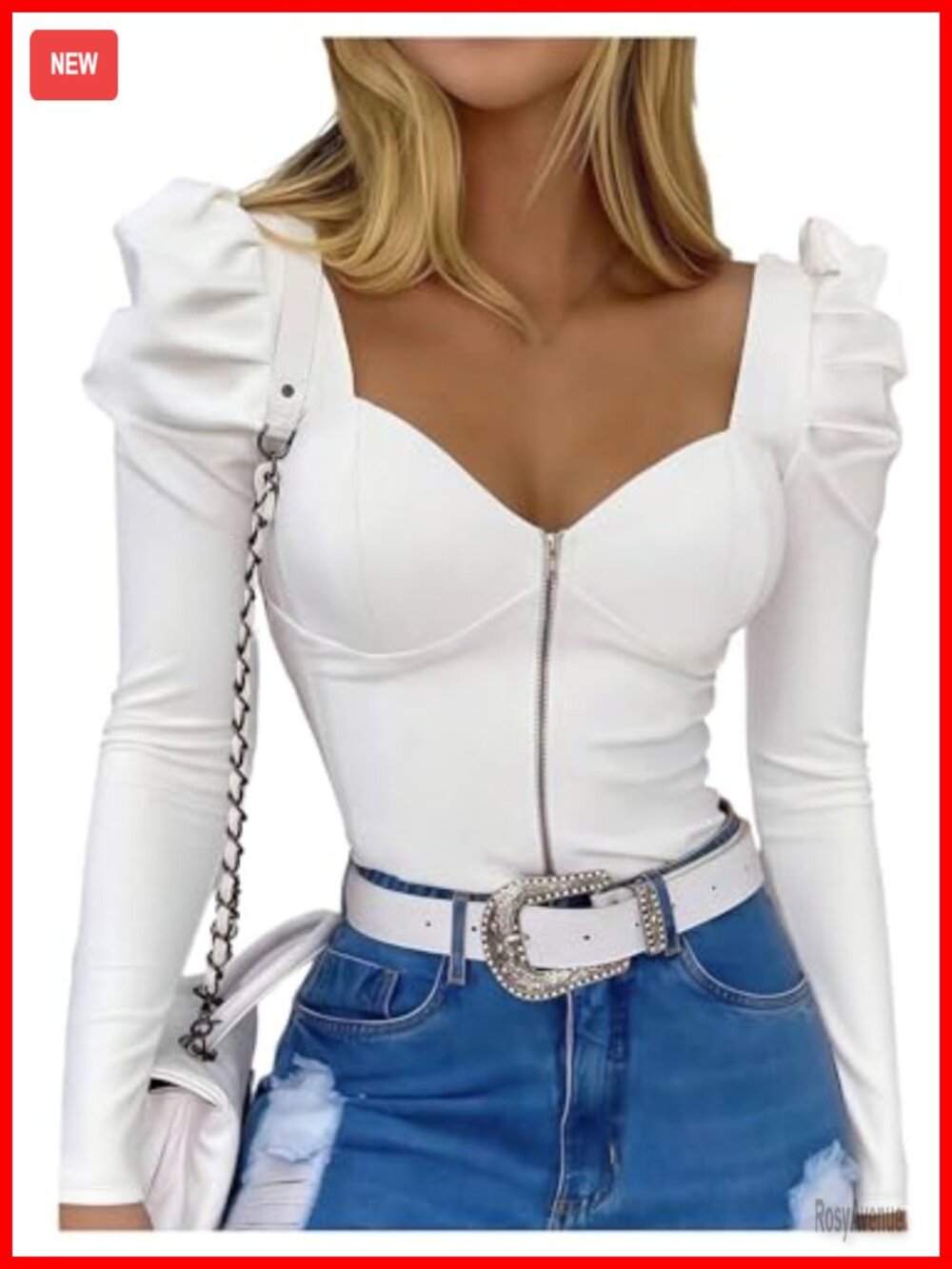 Women's Zip Up Corset Top Puff Sleeve Fitted Bustier Long Sleeve T Shirt